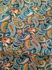 FABRIC REMNANTS LIGHT WEIGHT COTTON BROWN/ORANGE PAISLEY 3 YDS X 56″
