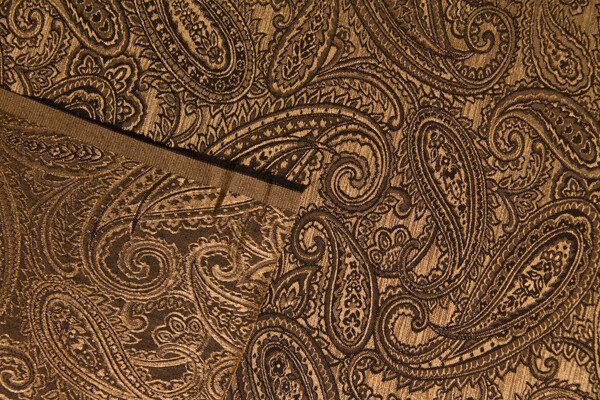 Discount Fabric JACQUARD Black on Taupe Paisley Drapery Fabric