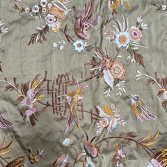 Purple Green Embroidered Silk Brocade with Birds and Flowers 54″ (137.16 cm)