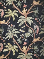 Vintage Jungle Print Velvet Tapestry Fabric Monkeys Leopard Remnants