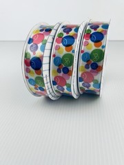 3 Spools of Colorful Polka Dots and Smiley Faces Ribbon 7/8 in. X 10 yd each