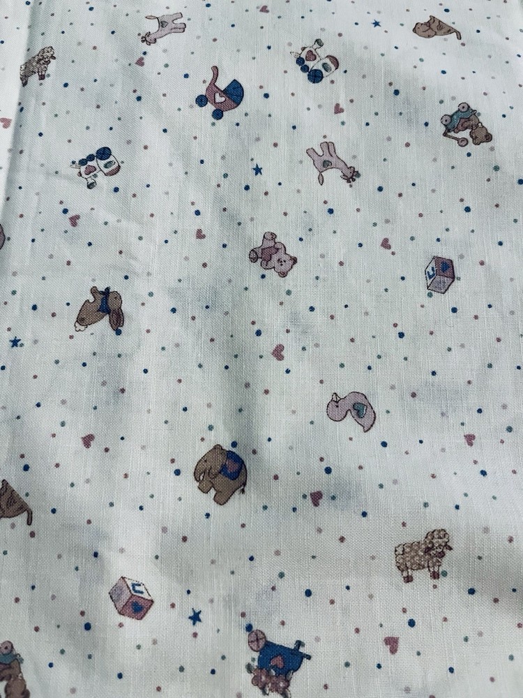 VTG Nursery Baby Themed Items Toys on Cream w/Dots Marti Mitchell Spring BTFQ