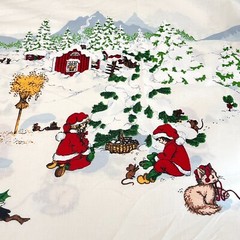 Vintage Christmas Double Border Santa & Vintage Children Cotton 1.5 yards x 59″
