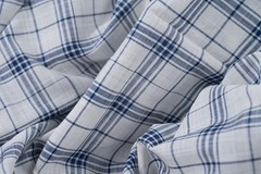 Luxury 100% Linen Shirt Fabric White Blue Check 130g 2m For Bespoke Shirt Italy