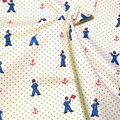 Vintage Fabric by Wellwood, Tiny British Signal Sailors, Per 1/2 Yd