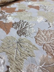 FABRIC SOLD BY THE YARD JACQUARD BROCADE GOLD MUSTARD MAPPLE LEAVES METALLIC
