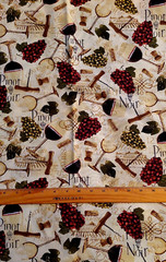 Wine Glasses, wine names, grapes, cork screw on cream cotton BTHY