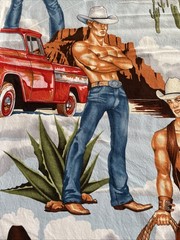 Alexander Henry Wranglers Shirtless Cowboy Fabric Sexy Country Truck Yd Blue