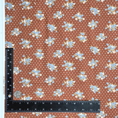 VTG Nosegays On Birdseye Blue White On Rust Debut Designs Cotton Fabric 2.7 YDS