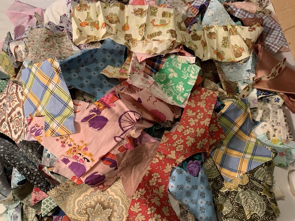 Grab Bag Of Vintage Fabric Scraps And Pieces/ 2 Lbs