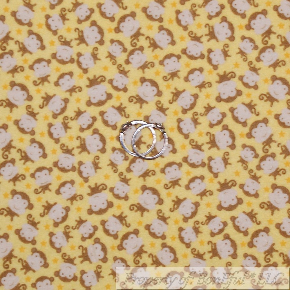 BonEful Fabric FQ Flannel Quilt Yellow Brown Monkey Star Girl Baby Boy Small USA