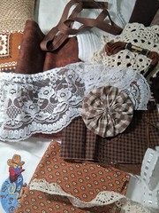 Brown Needlework Slow Stitch Bundle Vintage Fabric Embroidery Lace Craft Sewing