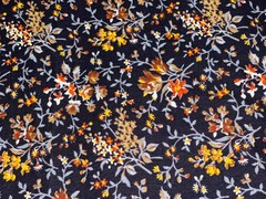 By 1/2 Yd Vintage Cranston Floral Cotton Fabric Orange Gray Brown on Black BTHY