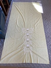 SOLID SUNNY YELLOW FABRIC~White Embroidered Center Border~FLORAL VINES~Netting~