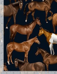Fabric Horses Wild Mustangs on Navy Blue TIMELESS TREASURES Cotton 1/4 yard 8120
