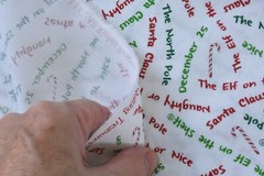 By 1/2 Yd, Red & Green Christmas Phrases on White, Quilting Treasures, P6850