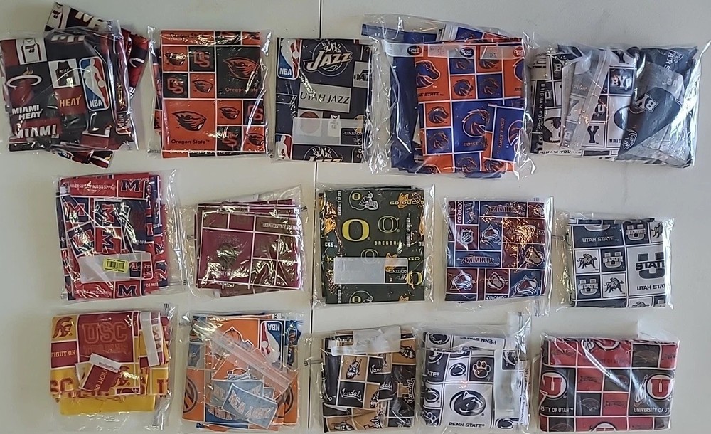 Sport Teams Fabric Lot NBA College Football Hockey Yards Remnant Craft Project