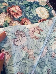 VINTAGE COTTAGE FLORALS Cotton Fabric 30 x 66″ Pink Mums Peonies Blue Green