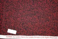 Loralie Harris CONFETTI Cotton Fabric 1.83 Yards Red Spots on Black HTF RARE