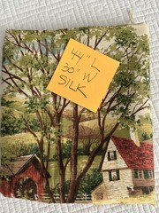 Vintage United Fabrics Silk Blend Scenic Slub Fabric Remnant Country Scene 44×30