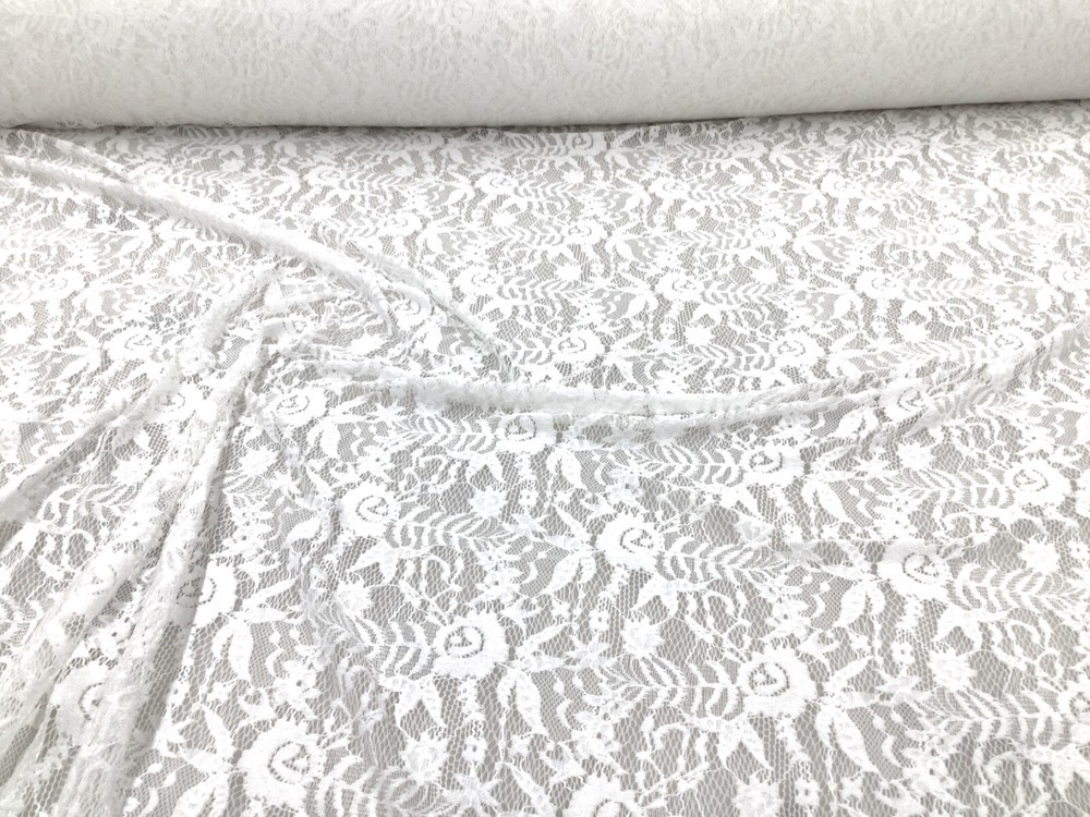 Embroidered Stretch Lace Apparel Fabric Sheer Ivory Floral PP50