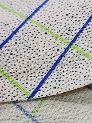 Stamped Beige Windowpane Blue Green Plaid Crepe Flowy Fabric 38.5″w X 60″ 1.6yd