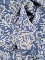Navy Blue White Silver Floral Pattern Fabric Thin Sheer Like Thin 46″x74″ Yard