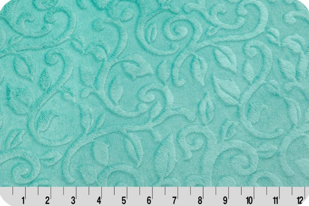 Minky Fabric Embossed Vine Leaves Marina Green Shannon Cuddle Remnant Cuts