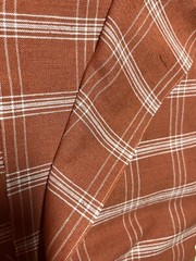 Vtg 70s Rust Ivory Plaid Fabric Orange FALL Same both sides SBTHY 18″x42″ Cotton