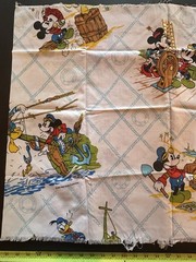 VINTAGE Walt Disney FABRIC Remnants S.S. Mickey Mouse Donald Duck Treasure 1981
