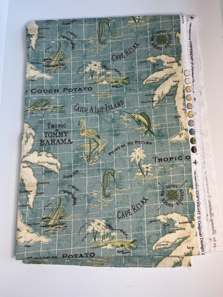 Tommy Bahama Upholstery Fabric TBO Island Song Blue Coastal Fun 2+ yds 82″ X 56″