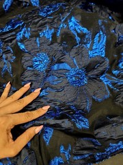 ROYAL BLUE Floral Damask Metallic Brocade Black Organza Fabric Sold By The Yard