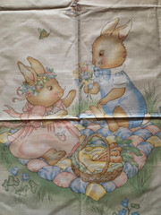 100% cotton crib size quilt top calico bunnies pastel colors 36″ w x 45″ h