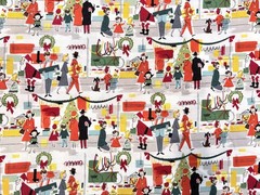 Alexander Henry Merry Main Street Christmas Fabric Remnant 36″ x 11″ Retro OOP