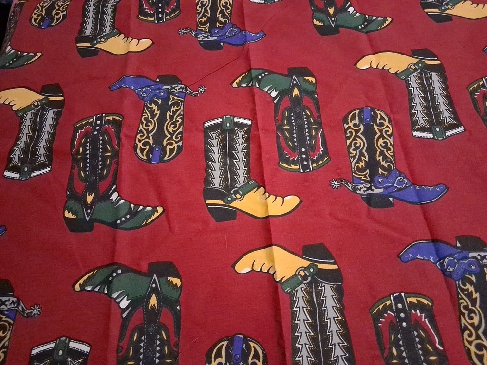 Cowboy Boots On Dark Red Cotton Fabric 36″ X 27″