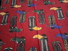 Cowboy Boots On Dark Red Cotton Fabric 36″ X 27″
