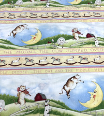 Cat and the Fiddle Nursery Rhyme Stripe Cotton Fabric MMFab BTHY #58
