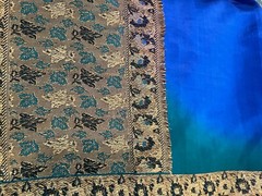 Silk Sari Blue Green Fabric Finished 92 x 44 Brocade