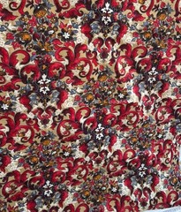 Floral Flourish Bright Red Pink Gray Tan Upholstery Fabric 56×44″ 1.5yd