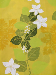 Yellow Trendex Fabric 2005 Cotton Hawaiian White Hibiscus Floral 2 Yards Beachy
