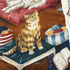 3 Yards Joann Cotton Fabric Cats Kitten Large Print Books Yarn Flowers