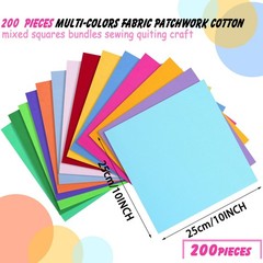 200 Pcs 10 x 10 Inch Solid Cotton Fabric Squares Bundle Fat Quarters Sewing F…