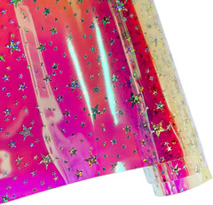 | 12 Gauge See through Clear Jelly Fabric with Iridescent Glitter Stars Transpar