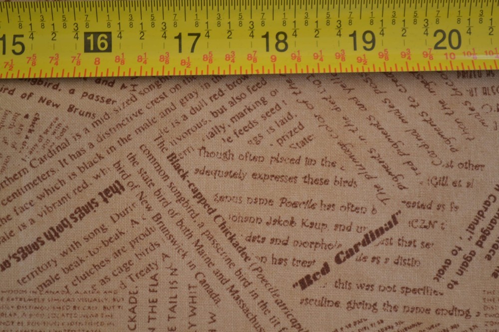 By 1/2 Yd, Brown Bird Book Pages Print on Brown Quilt Cotton, Moda/Taylor,M8129