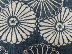 Vintage Japanese Handwoven Katazome Boro Indigo Fabric Chrysanthemum Faded 62″