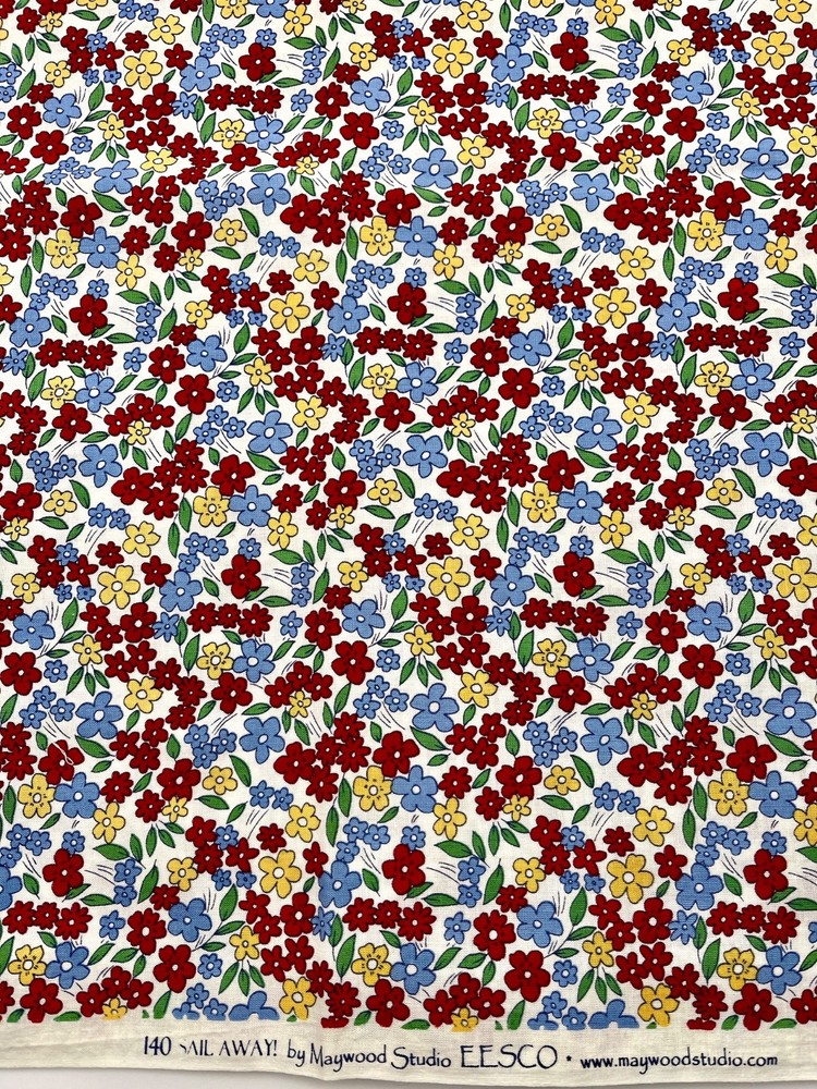 SAIL AWAY #140 by Maywood Studio – Blue Red Yellow Floral Print – 3/4 yd