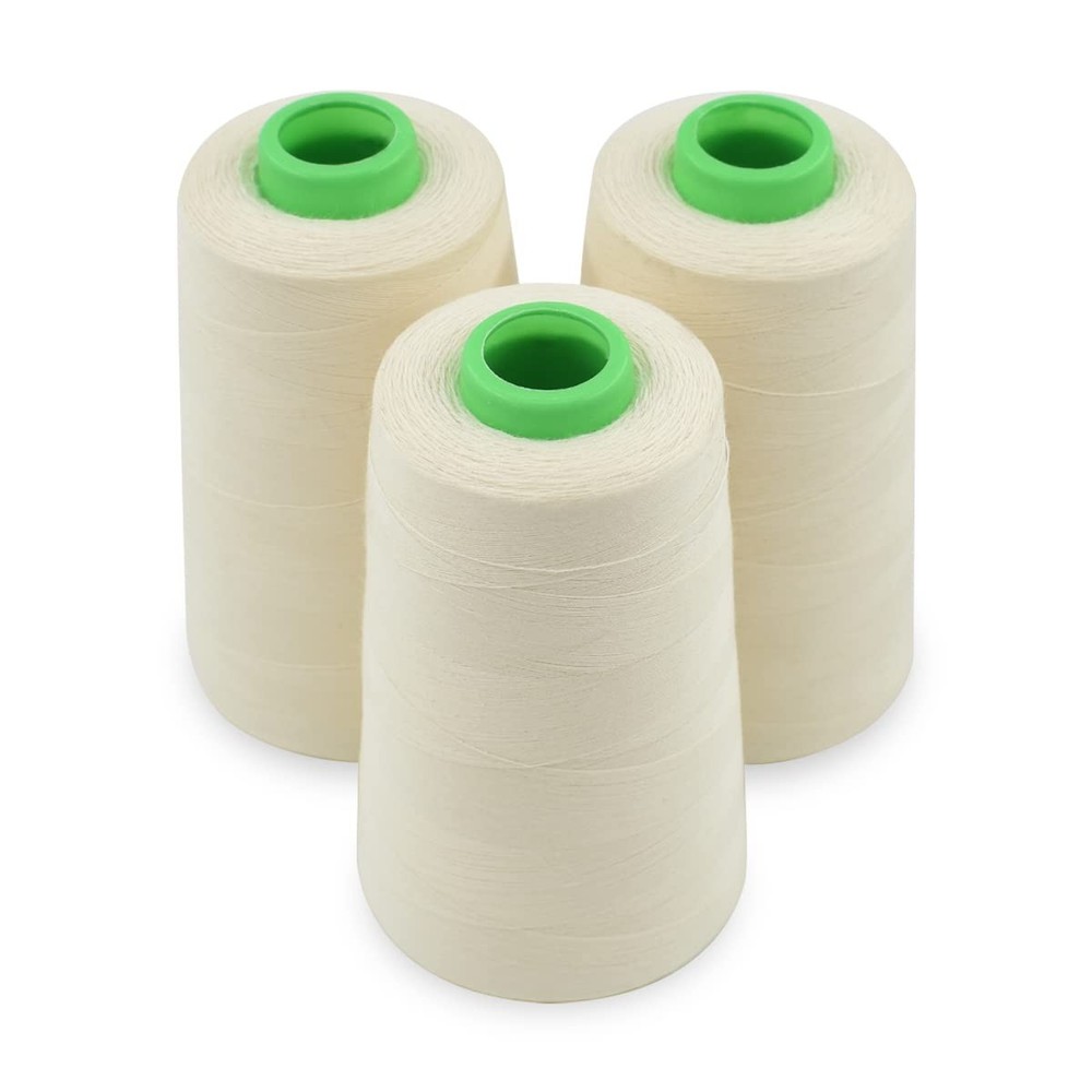 Raw White All Purpose Cotton Thread – 3 Spools, 40/2 Connecting Threads