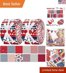 40 Pcs 4th of July Patriotic Fabric Strips – Red, White & Blue Quilting Bliss