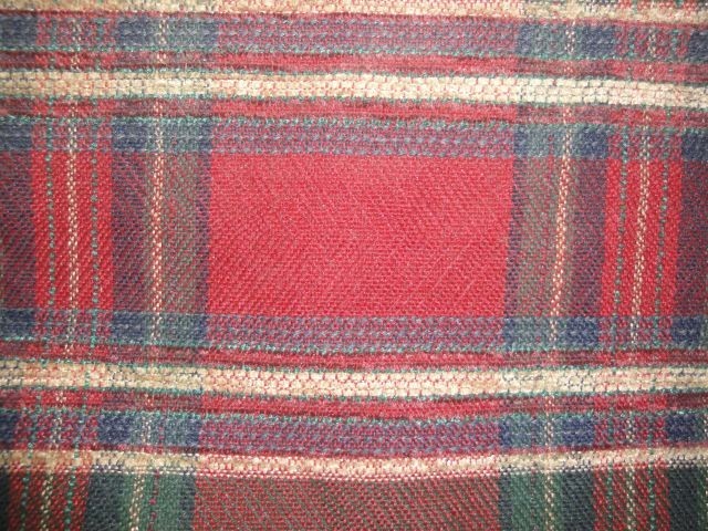Plaid Red Tan Blue Chenille Rossville Chromatex Mills USA – 5+yds=$0 S&H