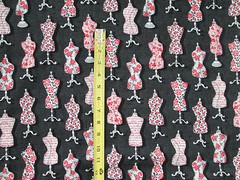 DRESS FORMS MANNEQUINS FRENCH ROSES BLACK COTTON FABRIC FQ